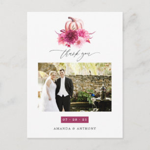 Burgund und rosa Herbst-Hochzeits-Dankeschön Postkarte