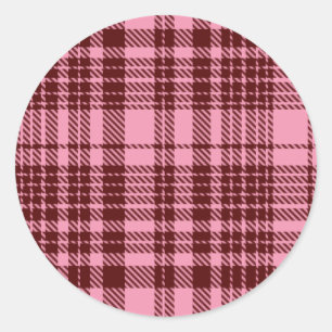 Burgund und Rosa Karo-Tartan-Design Runder Aufkleber