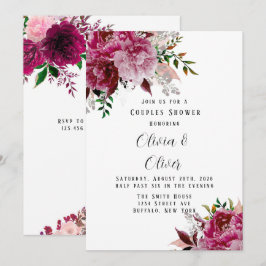 Burgund und Rosa Pink Peony Couples Dusche Einladung