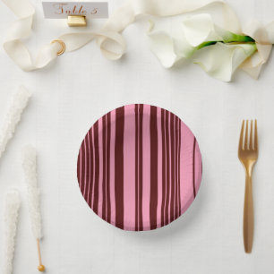Burgund und rosa Streifenmuster-Design Pappteller