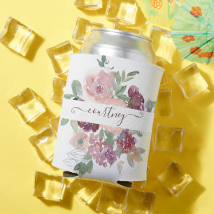 Burgund und rosa Wasserfarbe floral personalisiert Dosenkühler