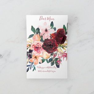 Burgund und rosa Wasserfarbe floraler Muttertag Karte