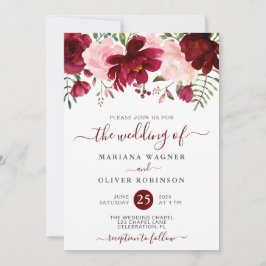 Burgund und rosa Wasserfarben Blumenzwiebeln Invit Einladung