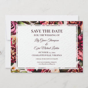 Burgund und rosafarbenes Rosa Save The Date