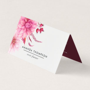 Burgund und rosé Aquarell-Blumen Visitenkarten