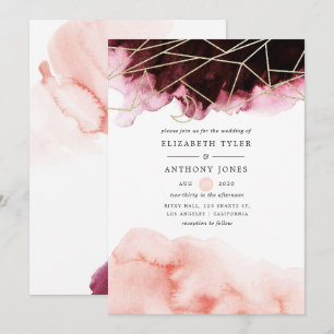 Burgund und Rosé Aquarell Geometrische Hochzeit Einladung