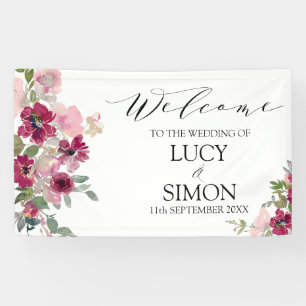 Burgund- und Rosé-Blumenstrauß-Hochzeit Banner