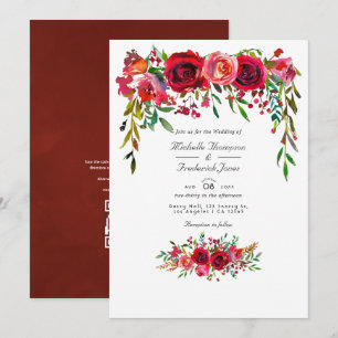Burgund und Rosé Florale QR-Code-RSVP-Hochzeit Einladung
