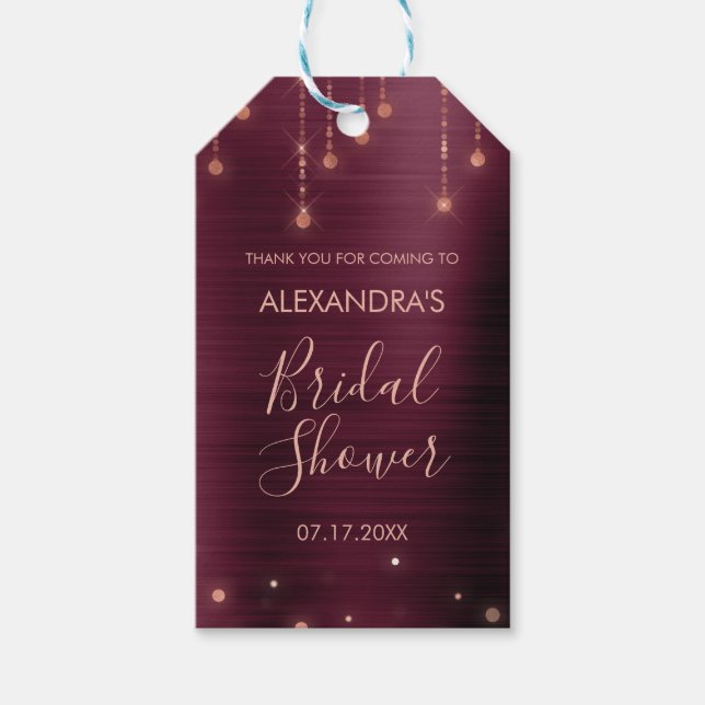 Burgund und Rose Gold Brautparty Geschenkanhänger (Vorderseite)