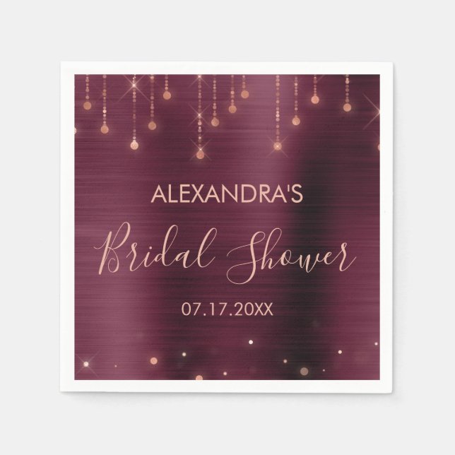 Burgund und Rose Gold Brautparty Serviette (Vorderseite)