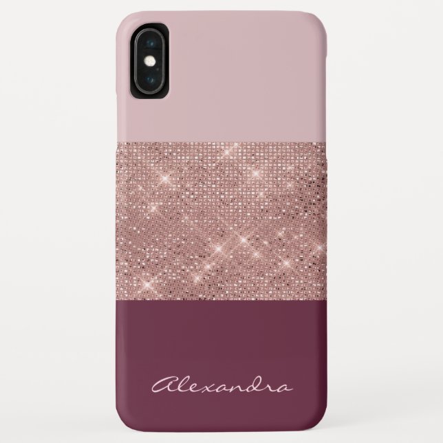 Burgund und Rose Gold Funkelnd Mit Monogramm Case-Mate iPhone Hülle (Rückseite)