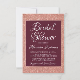 Burgund und Rose Gold Glitzer Brautparty Einladung