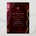 Burgund und Rose Gold Imitate Agate Bat Mitzvah Folieneinladung<br><div class="desc">Cooles Aquarellgerät Bat Mitzvah Einladung in Akzenten von Bordeaux und Rose Gold angepasst an Ihre Event-Besonderheiten.</div>