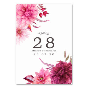 Burgund und Rosé Herbst-Hochzeitstisch-Nummer Tischnummer