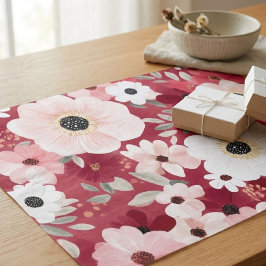 Burgund und roséfarbene Floralien im Wassercolor-S Seidenpapier