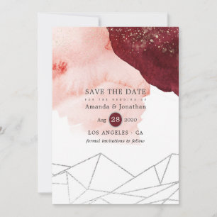 Burgund und roséfarbene Wasserfarbe geometrische H Save The Date