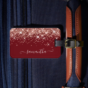 Burgund und Roségold Glitter Girly Signature Gepäckanhänger