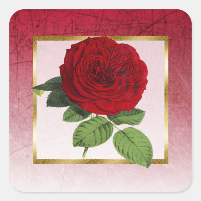 Burgund und Rote Rose Gold Border Square Stickers (Vorderseite)