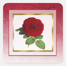 Burgund und Rote Rose Gold Border Square Stickers