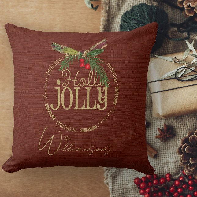 Burgund und schimmerndes Heiligenjolly Weihnachten Kissen (decorative Christmas couch throw pillow for living room)
