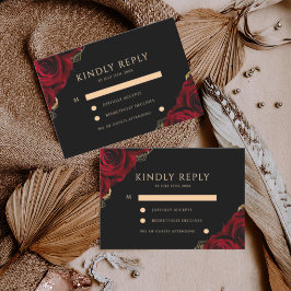 Burgund und Schwarz ⎮ Rote Rose Florale Hochzeit RSVP Karte