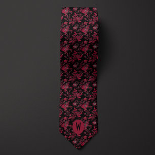 Burgund und schwarze Floral Krawatte