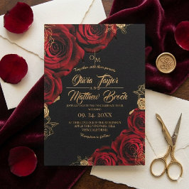 Burgund und schwarze ⎮ Rote Rose Blumenhochzeit Einladung
