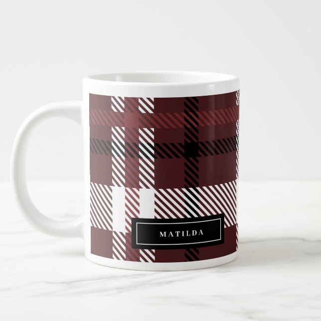 Burgund und schwarzer Tartan Karo Weihnachten Jumbo-Tasse (Links)