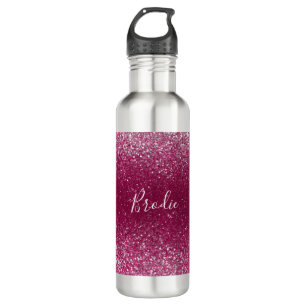 Burgund und Silberner Glitzer Edelstahlflasche