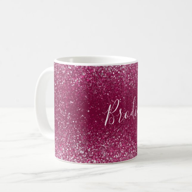 Burgund und Silberner Glitzer Kaffeetasse (Vorderseite Links)