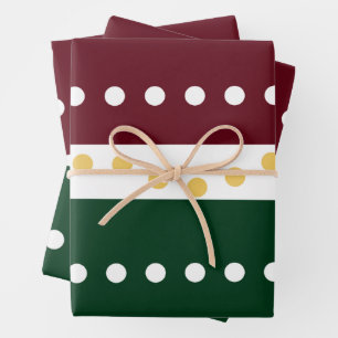 Burgund und Smaragd Goldene Polka Punkte Weihnacht Geschenkpapier Set