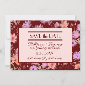 Burgund und Vintage Blüte Save the Date Einladung