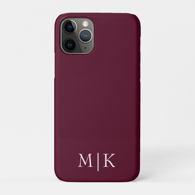 Burgund und Weiß | Modernes Monogramm Case-Mate iPhone Hülle (Rückseite)