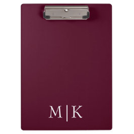 Burgund und Weiß | Modernes Monogramm Klemmbrett