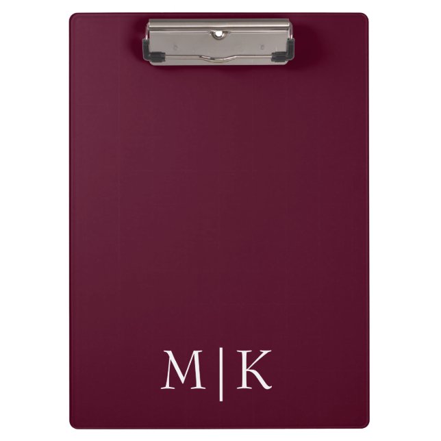 Burgund und Weiß | Modernes Monogramm Klemmbrett (Vorderseite)