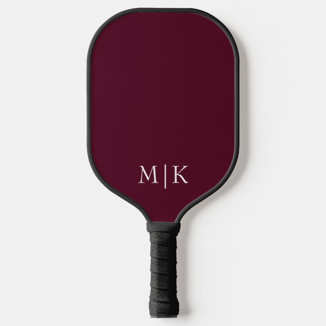 Burgund und Weiß | Modernes Monogramm Pickleball Schläger (Vorderseite)