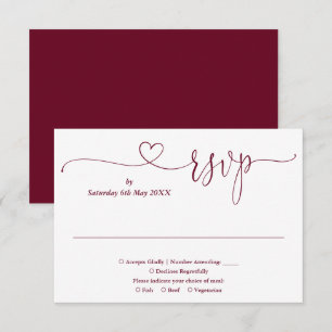 Burgund-und-weiß-Schrift-Herz-RSVP-Karte RSVP Karte