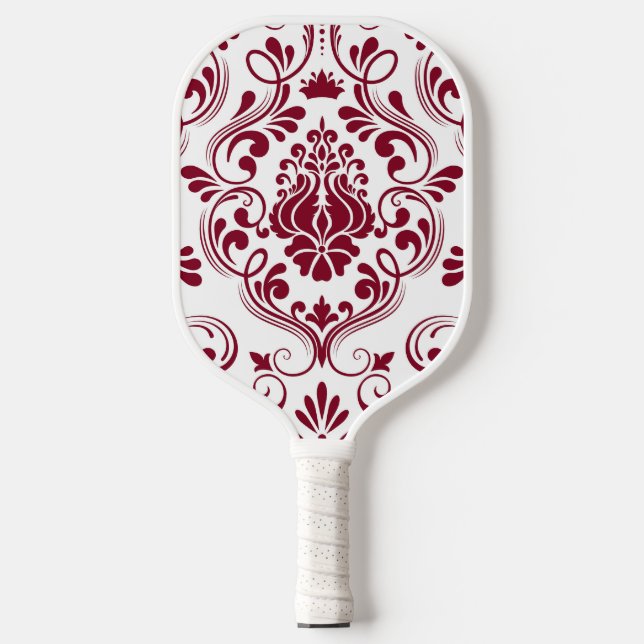 Burgund und Weiße Damaske Pickleball Schläger (Vorderseite)