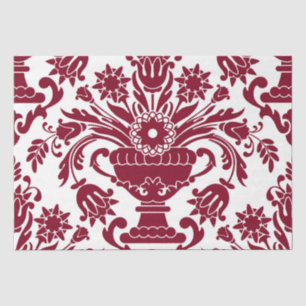 Burgund und weißer Damast Blumengestein Elegantes Seidenpapier