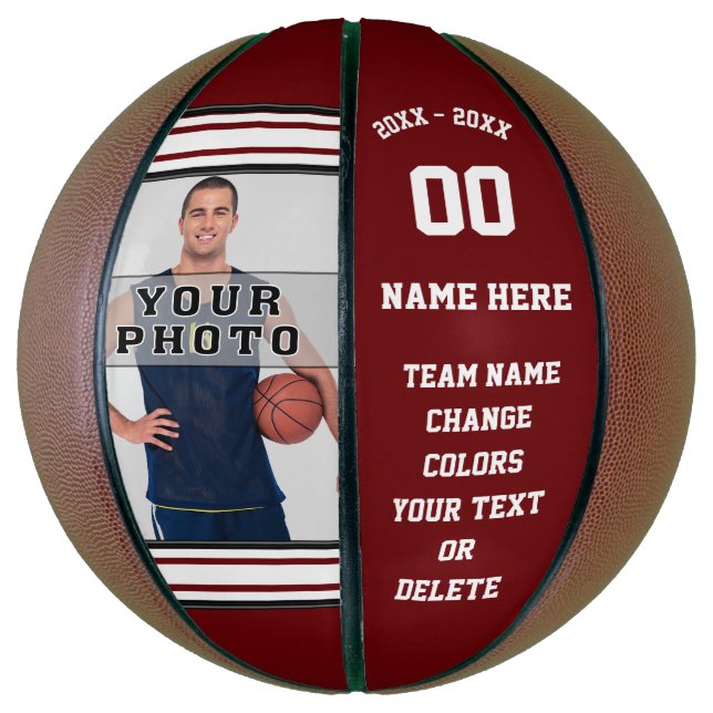 Burgund und Weißes Personalisiertes Foto Basketbal Basketball (Vertikal)