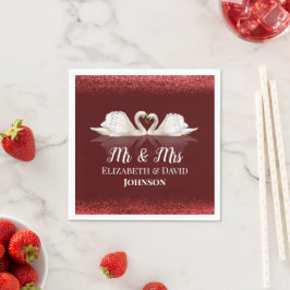 Burgund und Weißes Thema mit Swans Hochzeit Serviette