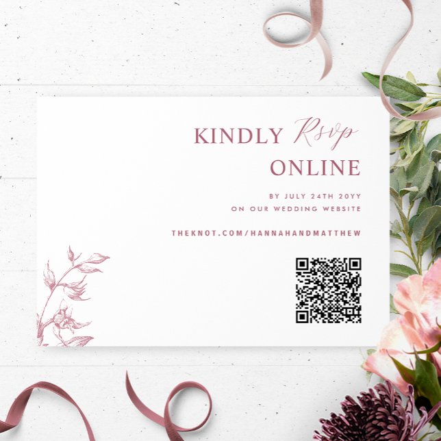Burgund und White Elegante QR Code UAWG Wedding Begleitkarte (Von Creator hochgeladen)