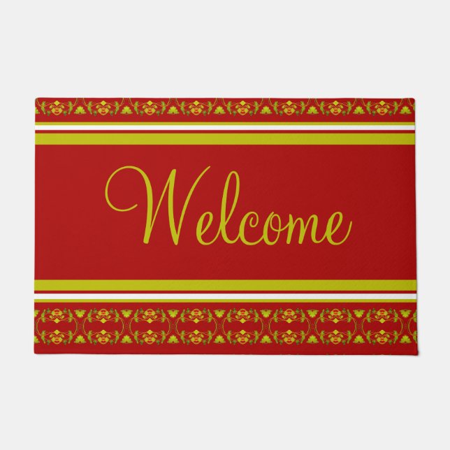 Burgund und Zitronengrün und Gelb Fußmatte (Vorderseite)