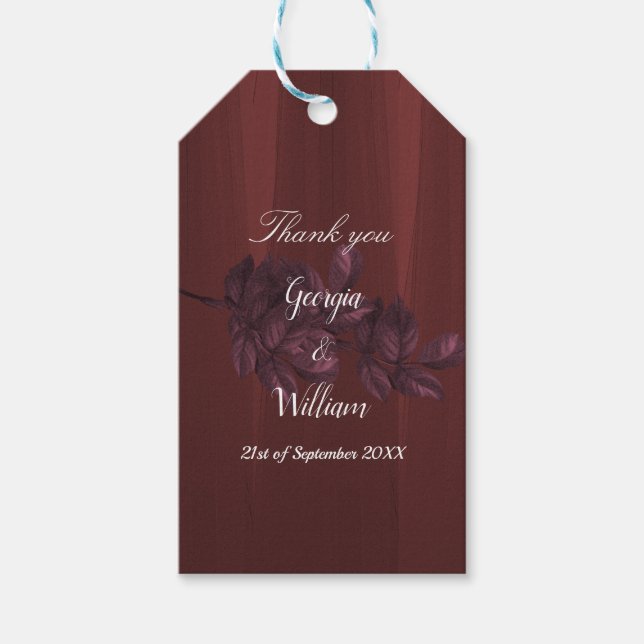 Burgund Verlasse Rustic Vintage Wedding Gift Tag Geschenkanhänger (Vorderseite)
