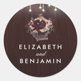 Burgund Vintag Lantern Blume Rustikale Hochzeit Runder Aufkleber