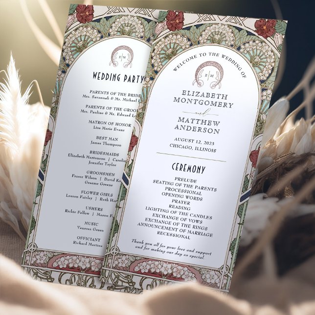 Burgund Vintage Hochzeitsprogramm Jugendstil Programm (Von Creator hochgeladen)