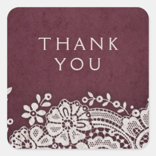 Burgund Vintage Spitze rustikale Gastgeschenk Hoch Quadratischer Aufkleber