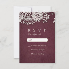 Burgund Vintage Spitze rustikale Hochzeit RSVP Karte