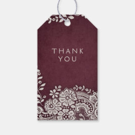 Burgund Vintage Spitzen rustikale Hochzeit danke Geschenkanhänger