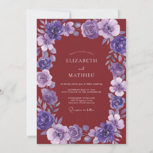 Burgund Violett Bemalte Hochzeit Einladung